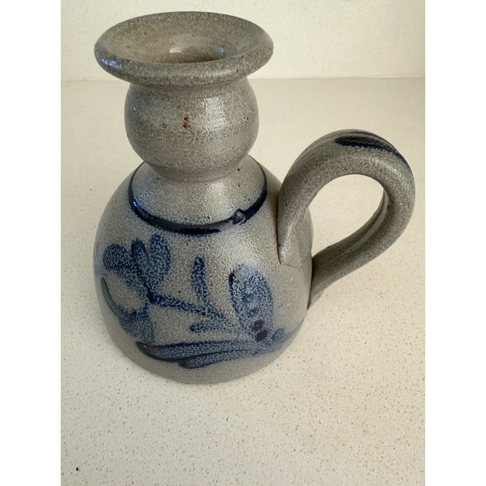 Rowe Pottery Works Salt Glazed Stoneware Flower Candlestick Chamber Handled 5"